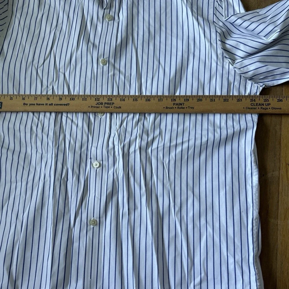 Banana Republic Men Blue White Stripe Cotton Dress Shirt Size L 16-16.5 Long Slv